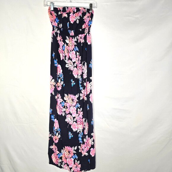 Old Navy Bandeau Dress Sz S/P Navy Blue Floral Maxi Flowy Boho Summer Maternity - Picture 1 of 9